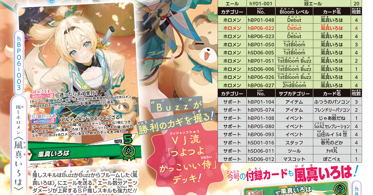 『hololive OFFICIAL CARD GAME』から、「風真（かざま）いろは」のイラストチェンジVer.が付録カードになってVジャンプに見参!!