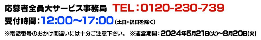 応募者全員大サービス事務局  TEL：0120-230-739